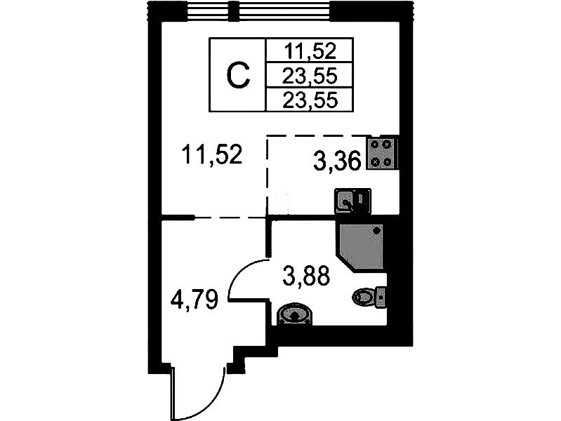 Квартира студия 23.55 м², 13/15 эт., ЖК «Невская Долина»
